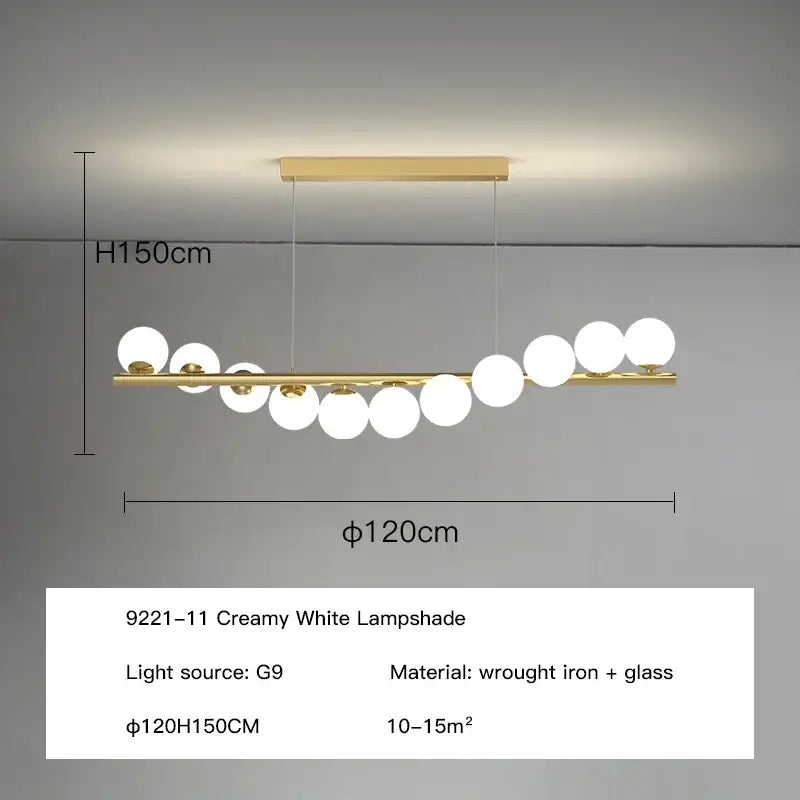 Modern gold decorbites glass ball g9 led chandelier with creamy glass globes and sleek wrought iron frame for dining room