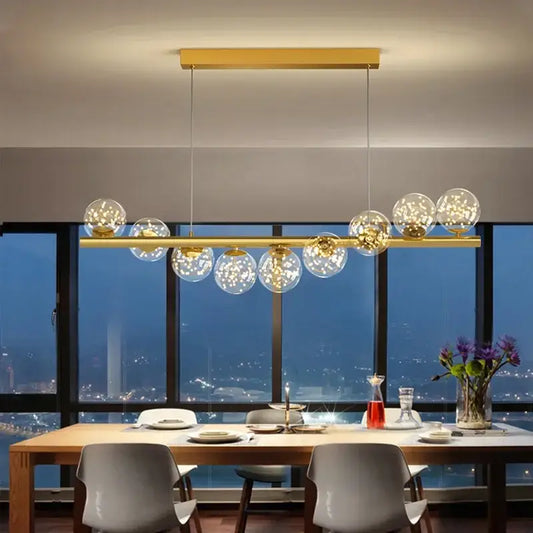 Modern gold decorbites glass ball g9 led chandelier with clear glass spheres and warm led lights for dining room use