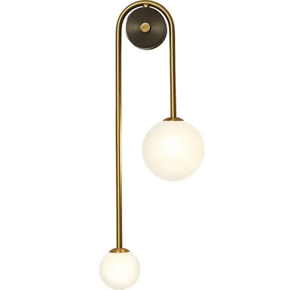 Brass-finished modern gold decorbites glass ball led wall lamp with two frosted glass globe shades for bedroom sconce