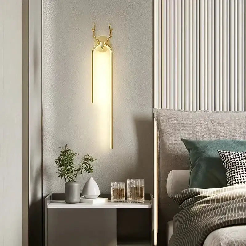 Modern gold decorbites deer head wall lamp with arched led sconce and sleek rectangular light fixture for bedroom decor