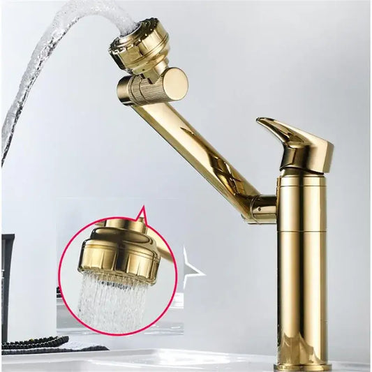 Modern gold bathroom sink faucet with sleek detachable spray head for versatile water flow in kitchen or bathroom sink