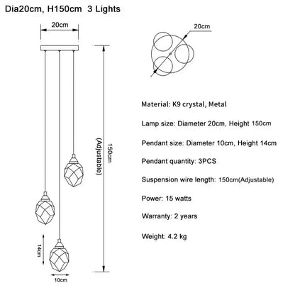 Modern gold three-light crystal ball chandelier with faceted k9 diamond crystal ball pendants for living room lighting
