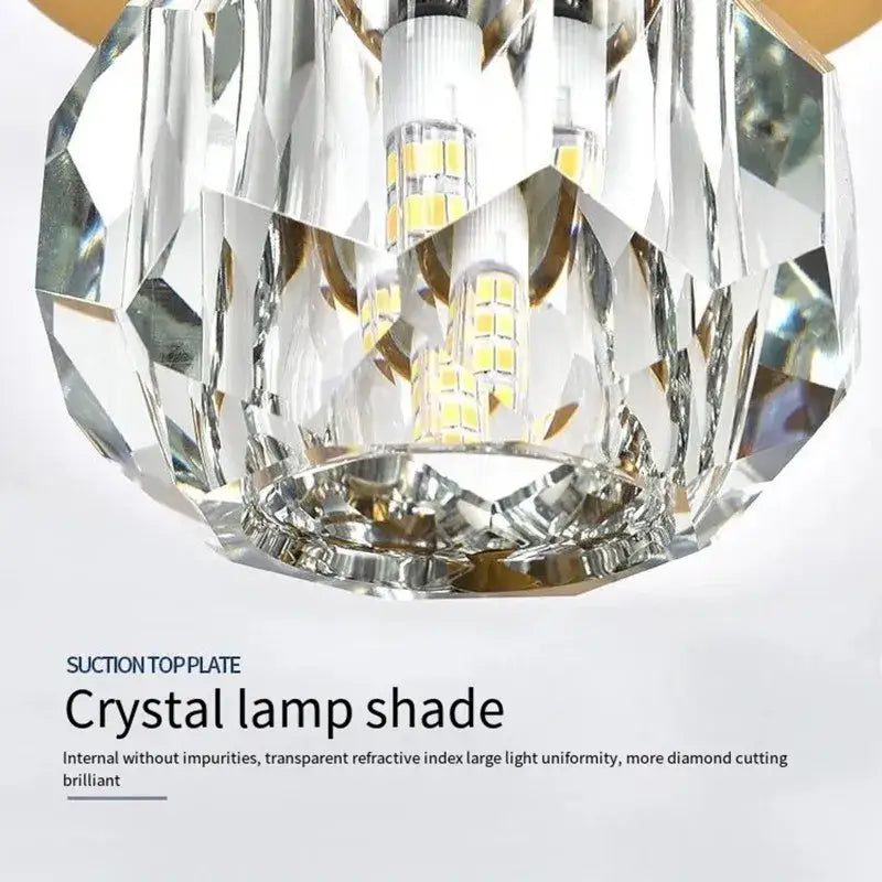 Modern gold diamond crystal ceiling lights with faceted crystal lamp shade and internal led bulbs for living room and bedroom