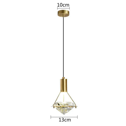 Modern gold diamond crystal wall lamp with clear crystal facets and black cord for bedroom lighting
