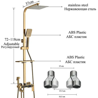 Modern gold digital shower faucet set with gold-finished stainless steel rainhead and adjustable abs handheld spray