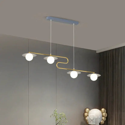Modern gold dimmable led ceiling chandelier with curved metal frame and frosted glass globes for dining room decorbites dimmable led