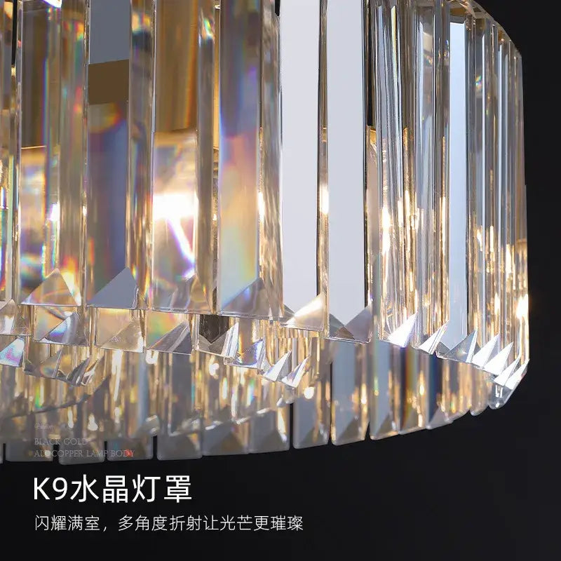 Clear faceted k9 crystal chandelier shade on modern gold dimmable led pendant light by decorbites gold metal for dining room decor