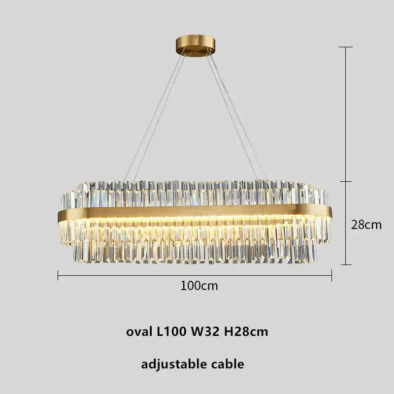 Modern gold dimmable led pendant light with decorbites gold metal frame and clear crystal prisms for dining room decor