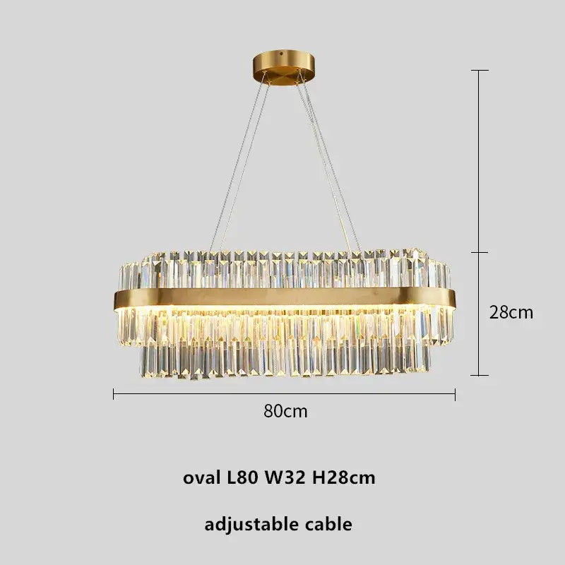 Modern gold dimmable led pendant light with decorbites gold metal frame and clear crystal prism accents for dining room decor