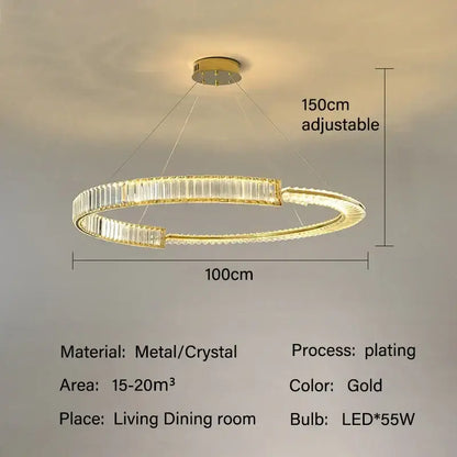 Gold-plated circular decorbites crystal chandelier with led lighting and crystal accents for modern dining rooms