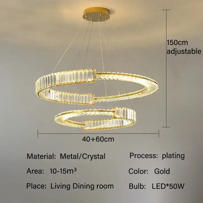 Modern gold double ring decorbites crystal chandelier with LED lighting for elegant dining room decor