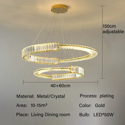Modern gold double ring decorbites crystal chandelier with LED lighting for elegant dining room decor