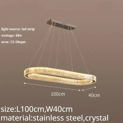 A modern gold decorbites crystal led chandelier with oval stainless steel frame and LED strip for dining room use