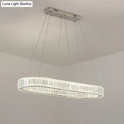 DecorBites™ sleek led suspension lamp with oval optical k9 crystal and chrome finish for restaurants and islands