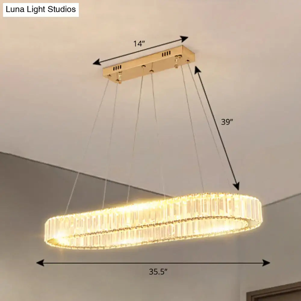 Gold-finished led suspension lamp with optical k9 crystal double-ring chandelier emitting warm light for restaurants and islands
