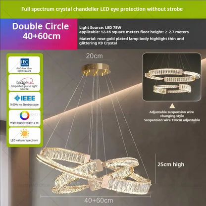 Modern gold double ring luxury crystal chandelier with rose gold plated body and glittering k9 crystals for decorbites light luxury