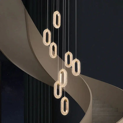 Modern gold-toned oval duplex crystal chandelier with sparkling crystals for villa living room lighting