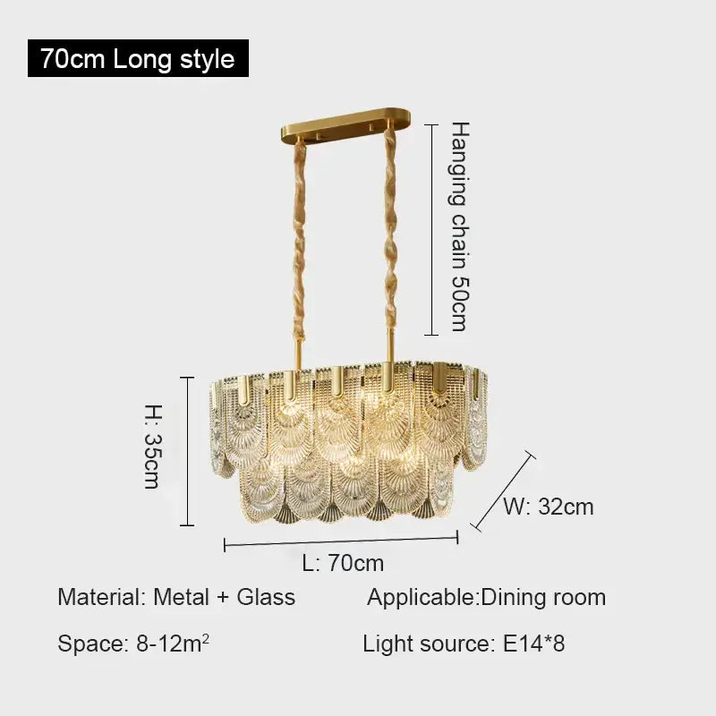 Modern gold elegant crystal chandelier with fan-shaped glass tiers 70cm long for living room decorbites elegant crystal