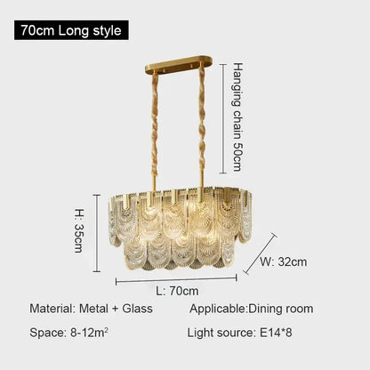 Modern gold elegant crystal chandelier with fan-shaped glass tiers 70cm long for living room decorbites elegant crystal