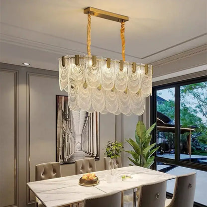 Modern gold elegant crystal chandelier with gold metal frame and cascading fan glass tiers for living room decorbites elegant crystal