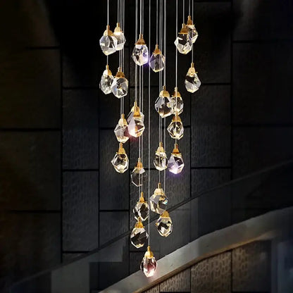 Modern gold elegant crystal chandelier with faceted clear glass droplets by decorbites elegant for living room decor