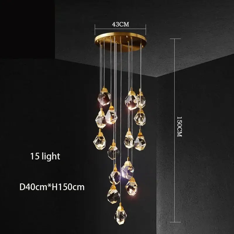 Modern gold elegant crystal chandelier with 15 hanging crystal pendants by decorbites elegant crystal for living room decor