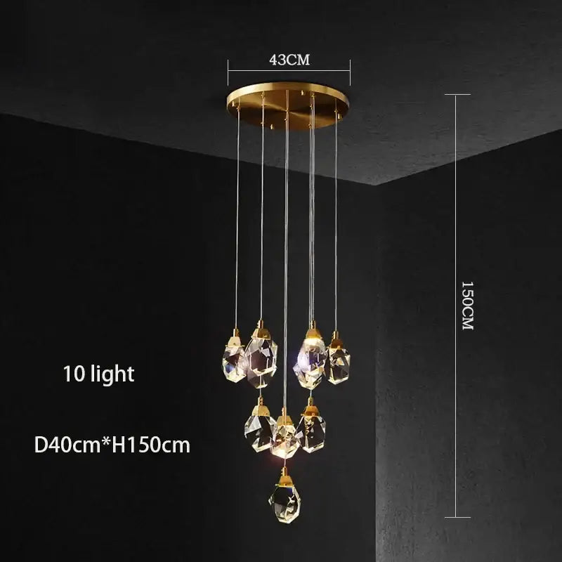 Modern gold elegant crystal chandelier with ten clear faceted crystals and circular ceiling mount by decorbites elegant crystal