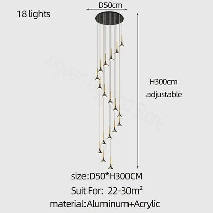 Modern decorbites elegant horn-shaped chandelier with 18 adjustable black and gold lights for staircase living room decor