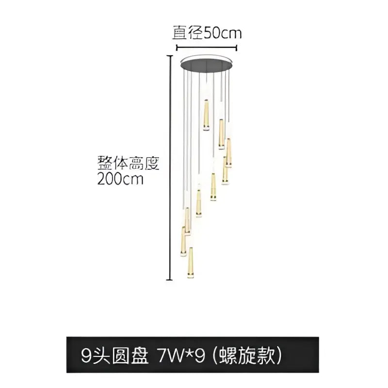 Modern gold elegant led ring chandelier with nine slender golden pendant lights in a cascading spiral for living room decorbites elegant led