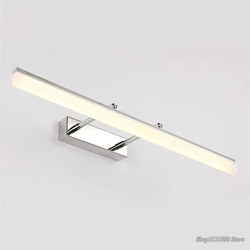 Modern chrome-finished led bathroom light with sleek rectangular design and diffused white illumination for elegant vanity led decorbites