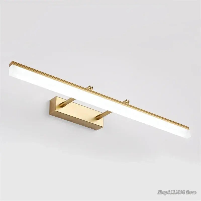 Modern gold finished elegant vanity led light with sleek rectangular design and frosted glass diffuser for bathroom decorbites