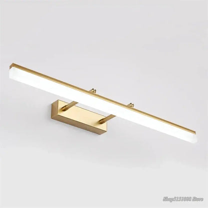 Modern gold finished elegant vanity led light with sleek rectangular design and frosted glass diffuser for bathroom decorbites