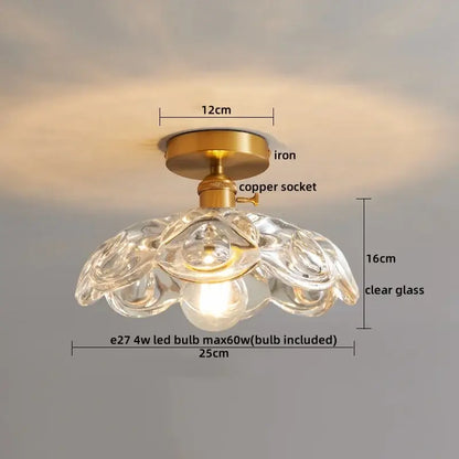 Modern clear glass flower-shaped led ceiling lamp with brass iron base and copper socket for living room lighting