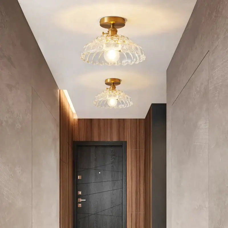 Modern gold finished ceiling lamps with etched petal like crystal glass shade led ceiling lamps for living room light