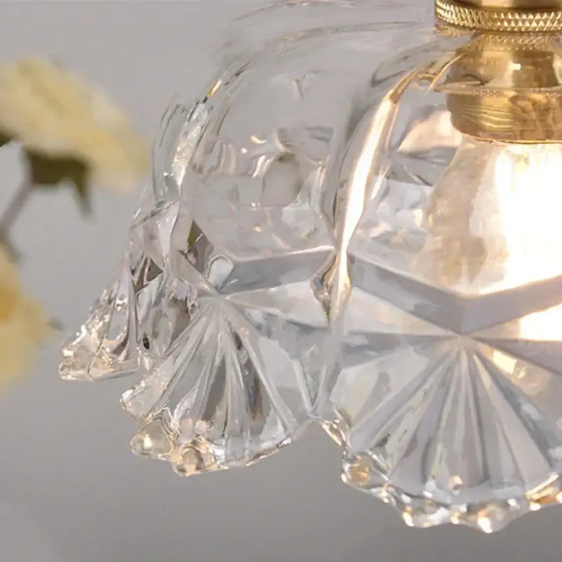 Modern gold faceted clear glass wall light with clear glass crystal lampshade by decorbites for bedroom decor