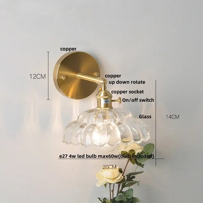 Modern gold faceted clear glass wall light with brass-finished copper mount and scalloped shade e27 bulb decorbites clear glass