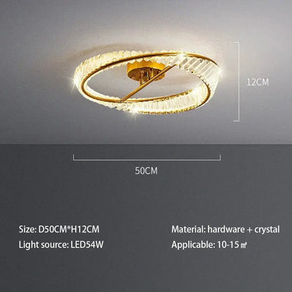 Modern gold faceted crystal rings led ceiling light featuring double-ring design with clear crystals for living room decorbites crystal rings