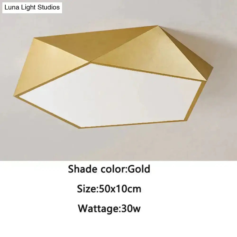 Decorbites modern gold-finished geometric ceiling light with white diffuser for living room and bedroom lighting