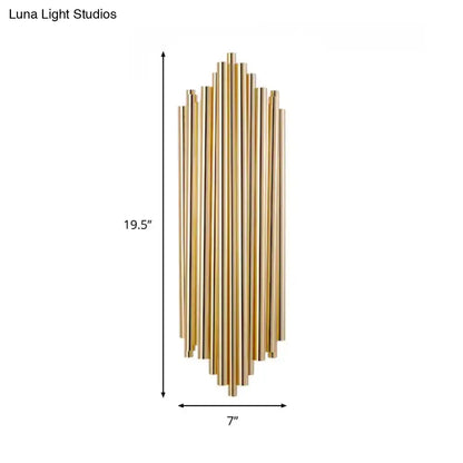 Modern gold finish slim tube wall lamp featuring a gold-toned vertical rod sconce with a sleek architectural design