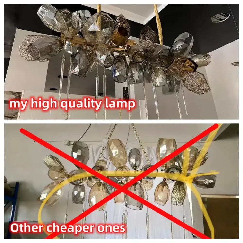 Modern gold flower glass shades led chandelier with clear and amber faceted glass shades and gold metalwork for stairs hanging lamp