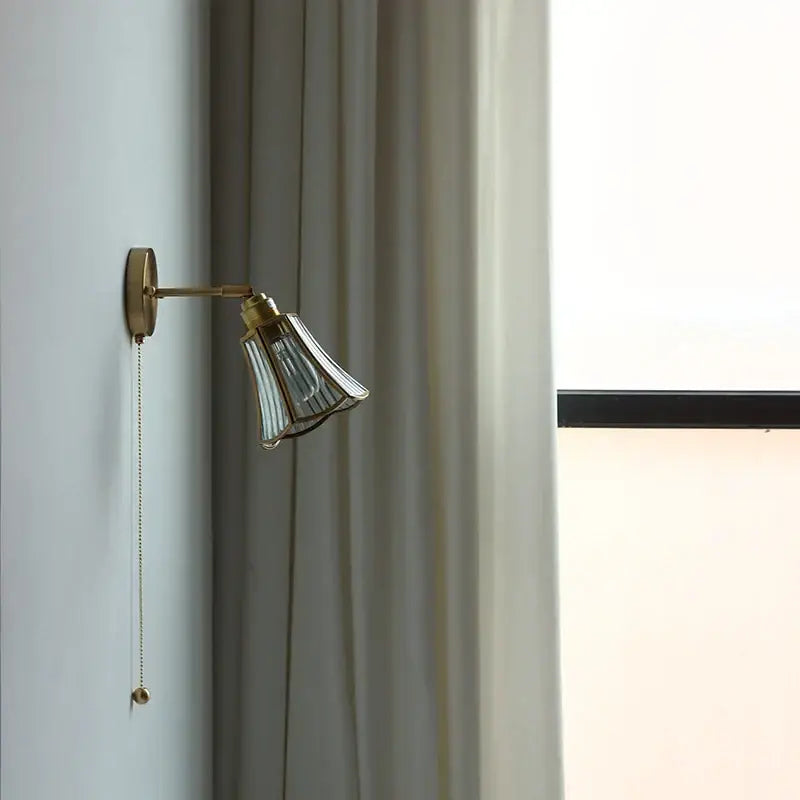 Antique brass wall lights with fluted glass shade and pull-chain switch ideal for decorbites led wall lighting