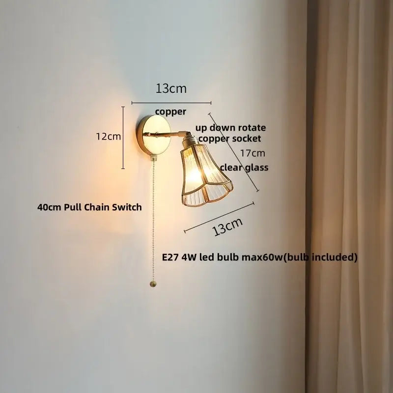 Modern gold fluted glass led wall lights with copper sconce and clear glass shade for bedroom decorbites led wall lighting