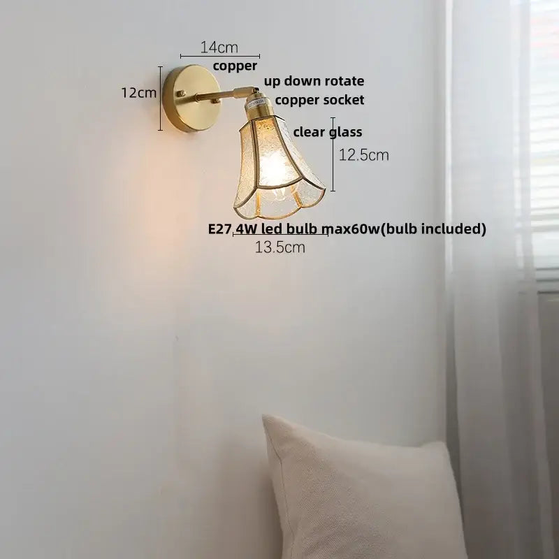 Modern gold fluted glass led wall sconce with copper up-down rotating socket and clear glass shade for bedroom decorbites led wall use