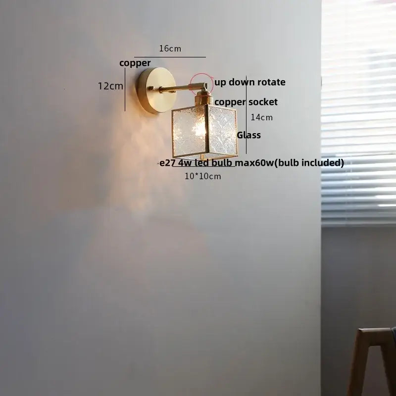 Copper-finished wall sconce with a square etched glass shade for modern gold led wall sconce bedroom decorbites led wall