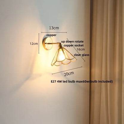 Modern gold fluted glass led wall sconce with copper up-down rotating socket and clear glass shade for bedroom decorbites led wall
