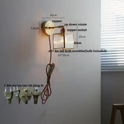 Modern gold led wall sconce with copper finish and rectangular fluted glass shade for bedroom decorbites led wall lighting
