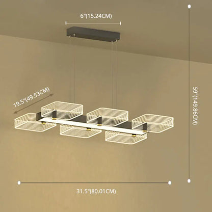 Modern gold geometric cube chandelier with three illuminated wireframe cubes and fixture width for 110v-120v use