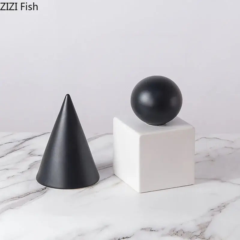Black matte ceramic geometric cube round statue decor for living room modern gold cube round statue accents