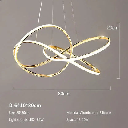 Modern gold geometric led ceiling pendant light featuring interlocking aluminum and silicone rings for dining room decorbites geometric led