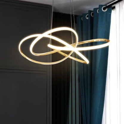 Modern gold geometric line led chandelier with sleek intertwined circular design for stylish dining room decorbites geometric line
